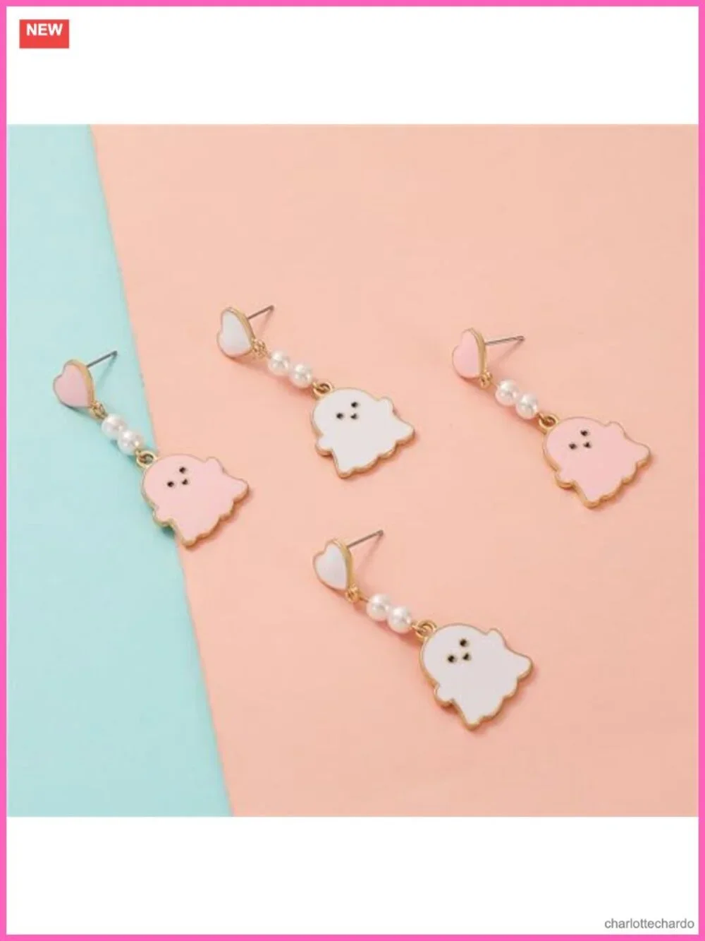 Halloween Ghost Heart Pearl Dangle Drop Earrings